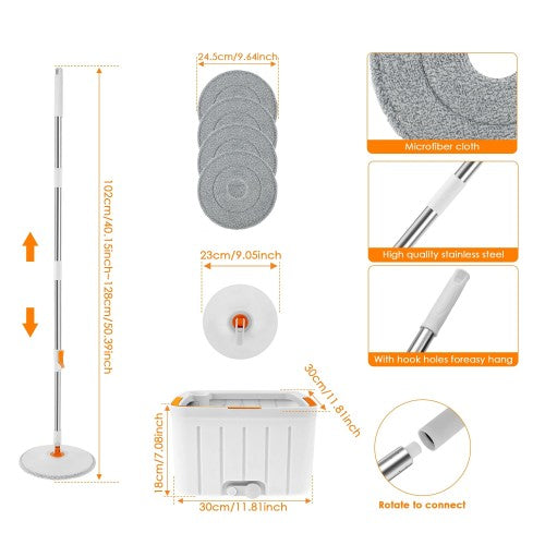 Spin Mop Bucket Set, Self Wringing Mope with 4 Microfiber Pads, Self Separation Dirty Clean Water System for Floor Cleaning, Hardwood, Laminate, Tile Spin Mop Bucket Set, Self Wringing Mope with 4 Microfiber Pads, Self Separation Dirty Clean Water System for Floor Cleaning, Hardwood, Laminate, Tile